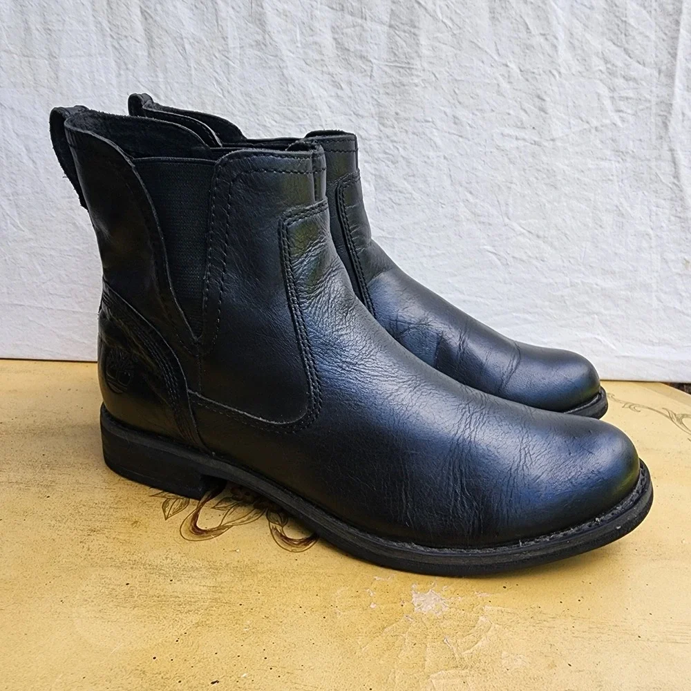 Timberland Savin Hill Chelsea Boots EU 37 US 6 Black Leather Moto Quiet Luxury - Picture 5 of 8